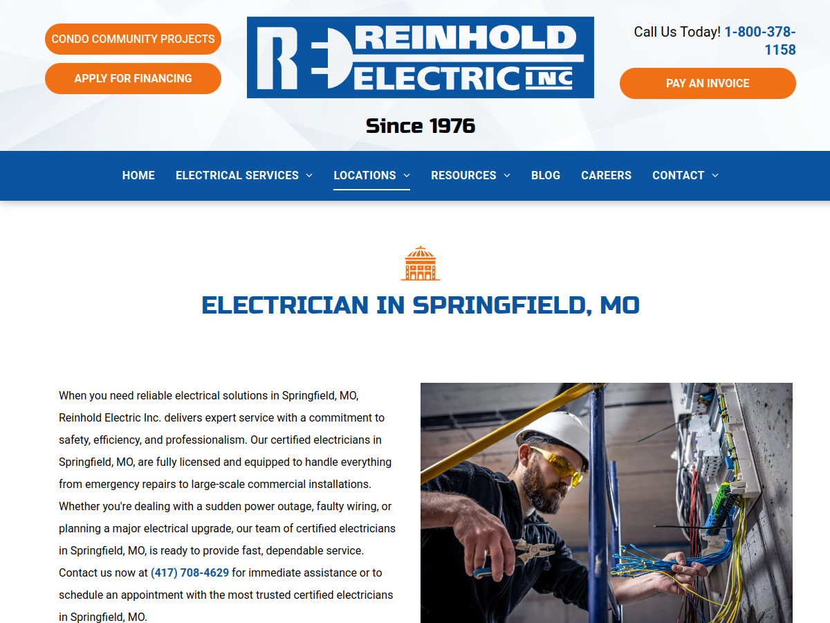 Reinhold Electric website screenshot