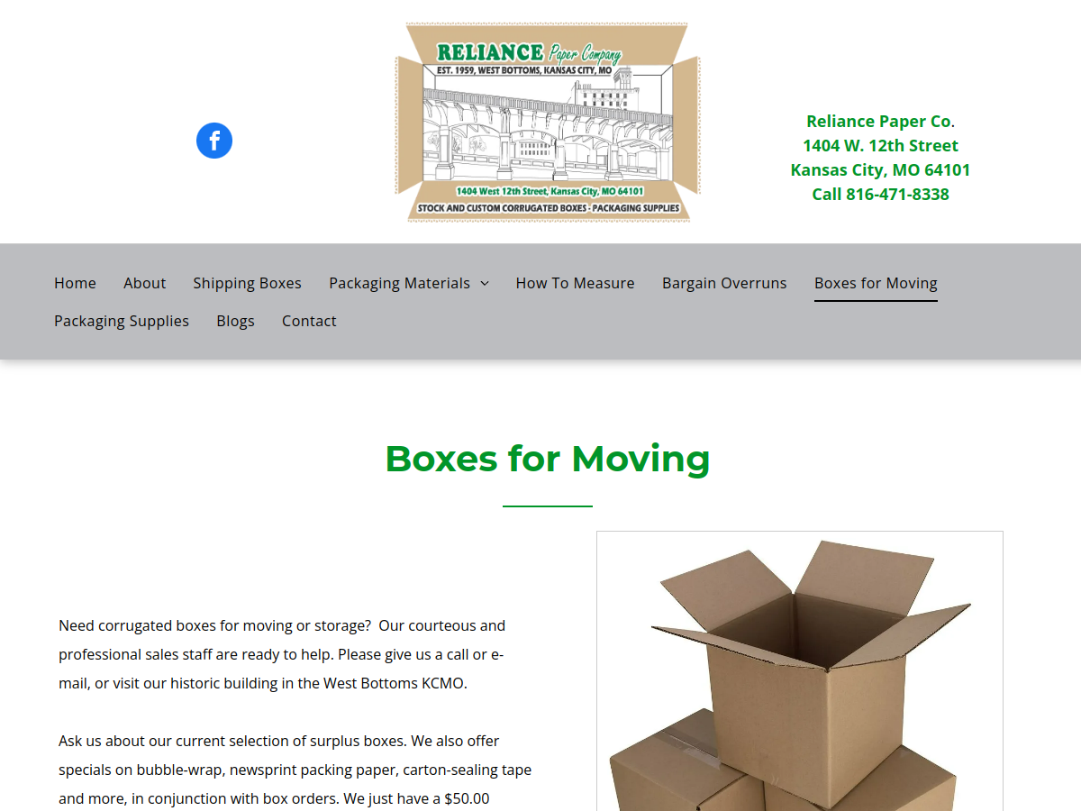 Reliance Paper Co website screenshot