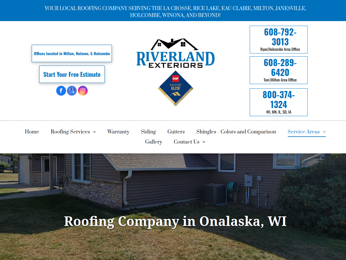 Riverland Exteriors Corporation website screenshot