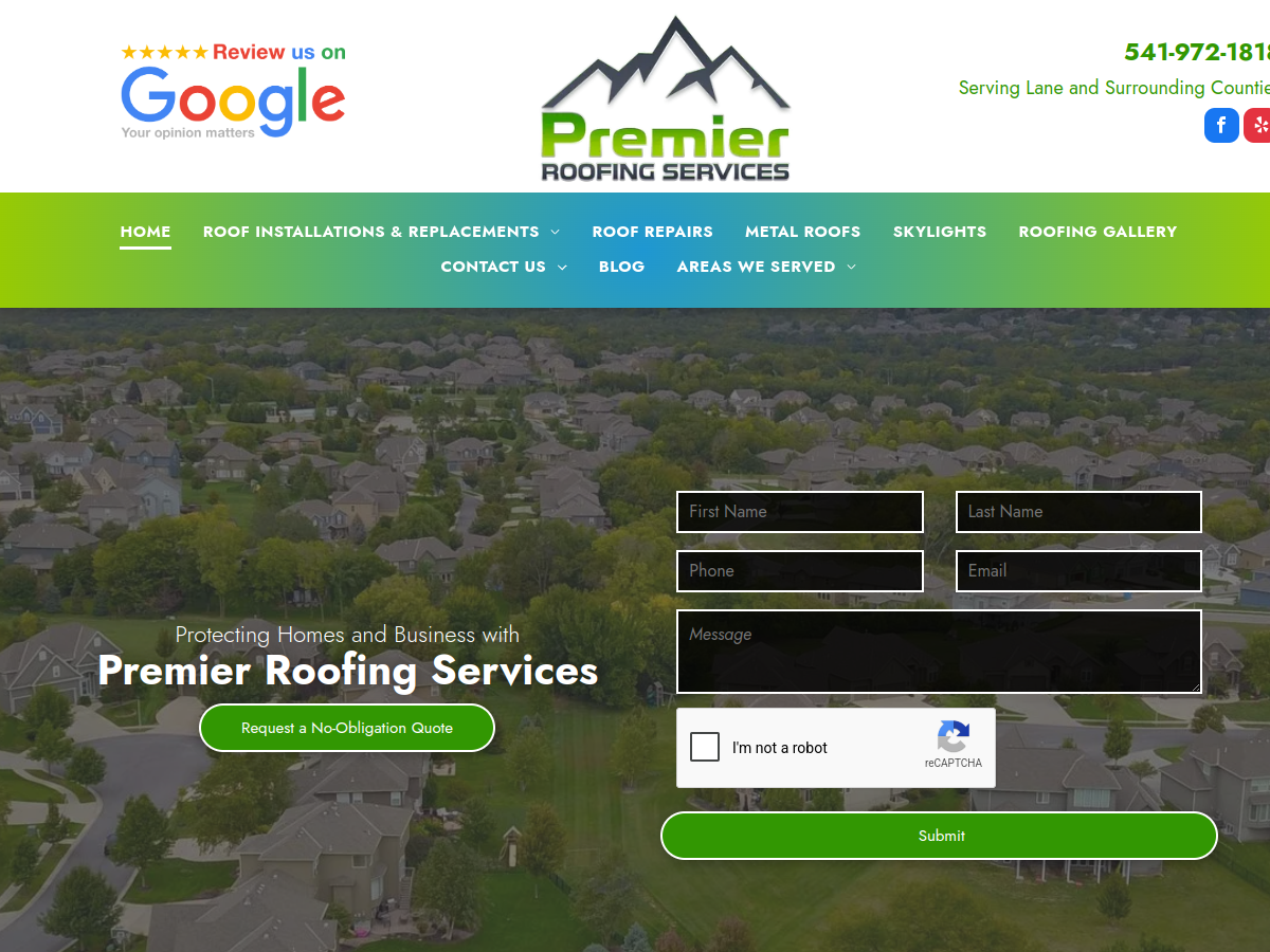 Premier Roofing Services LLC website screenshot