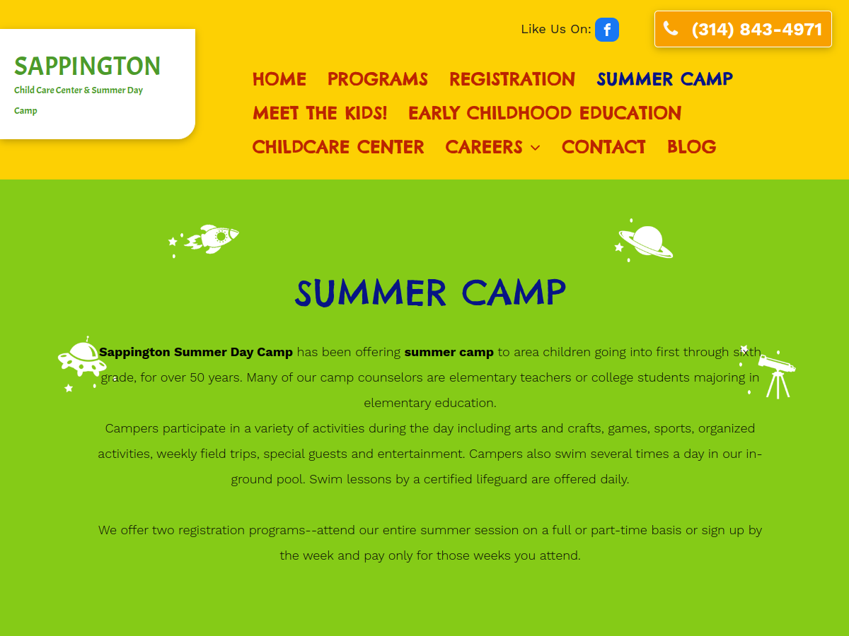 Sappington Child Care Center and Summer Day Camp website screenshot