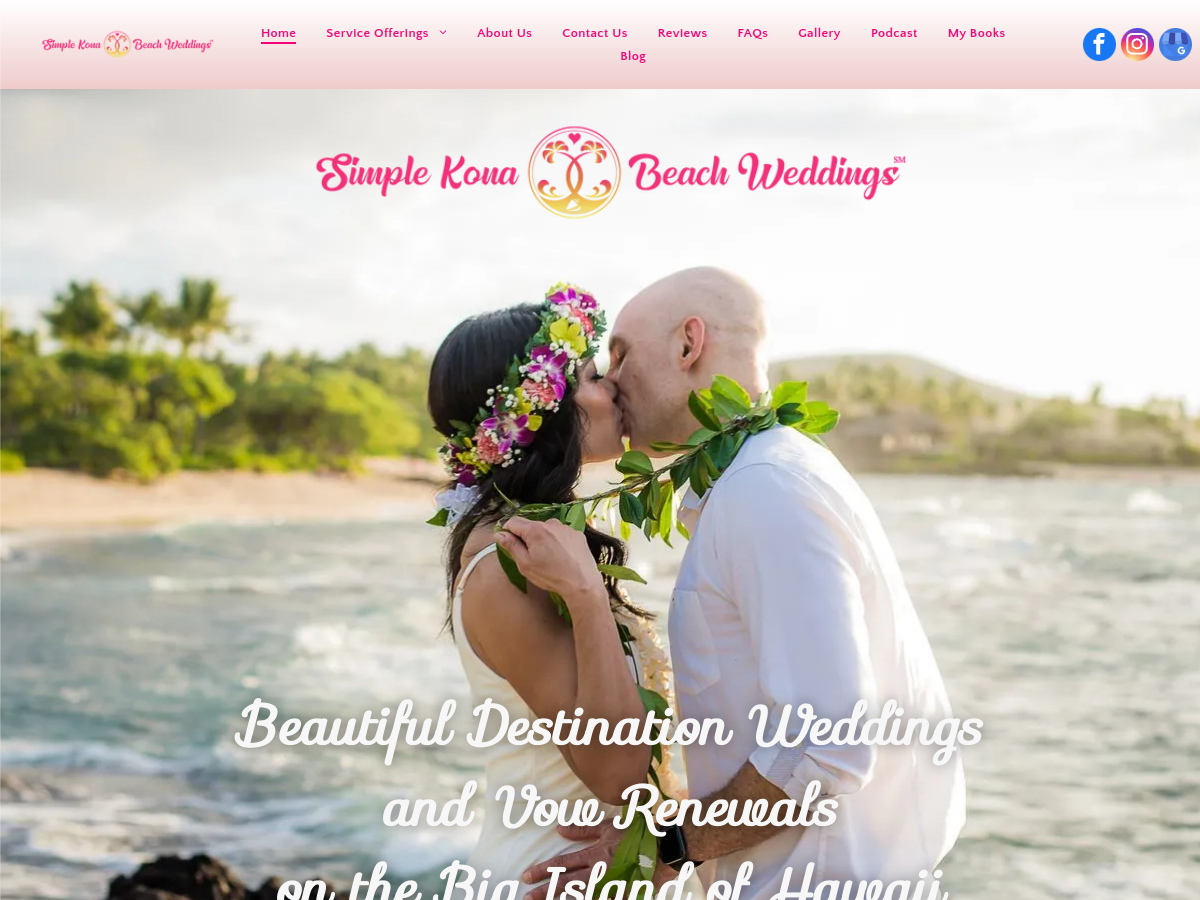 Simple Kona Beach Weddings website screenshot