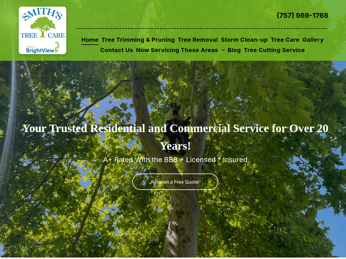 Smith's Tree Care website screenshot