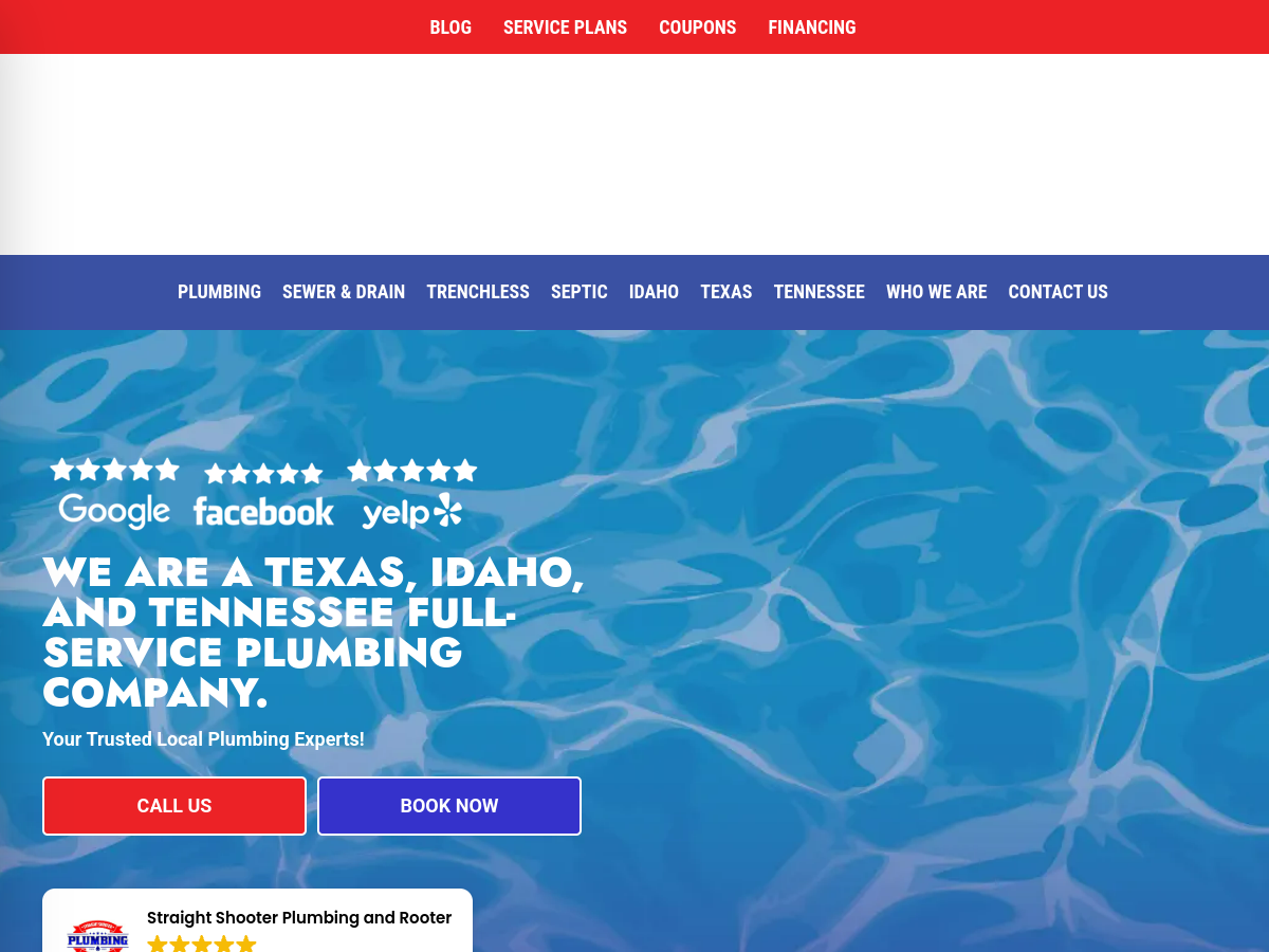 Straight Shooter Plumbing and Rooter website screenshot