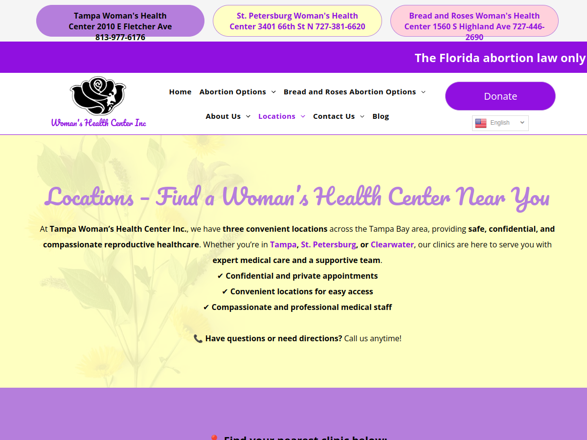 Tampa Woman's Health Center website screenshot