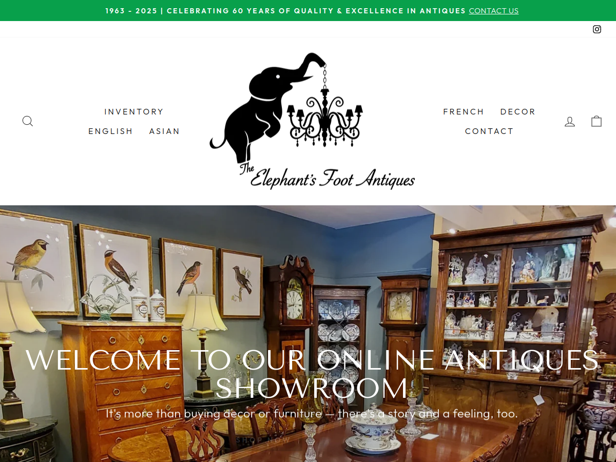The Elephant's Foot Antiques website screenshot