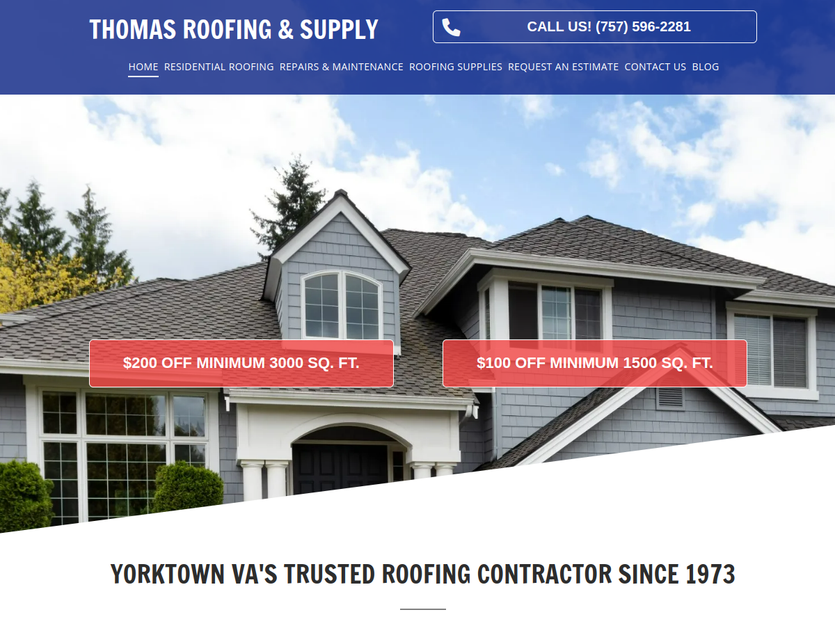 Thomas Roofing & Supply Inc website screenshot