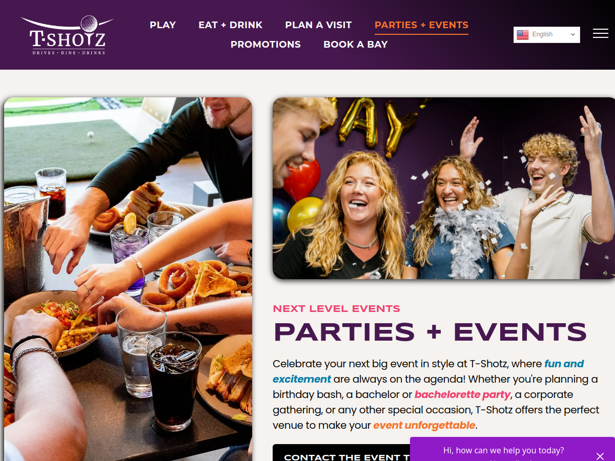 T-Shotz Golf and Entertainment Venue website screenshot