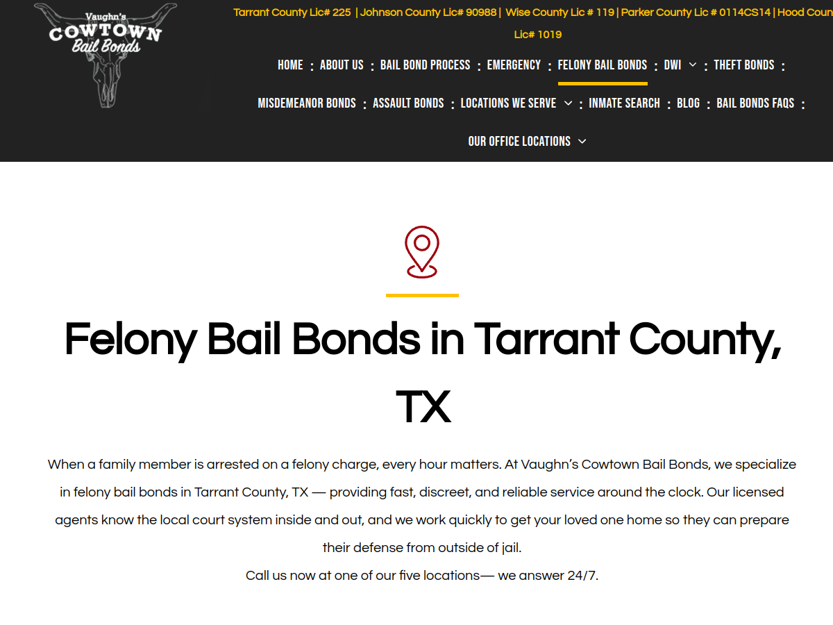 Vaughn's Cowtown Bail Bonds website screenshot