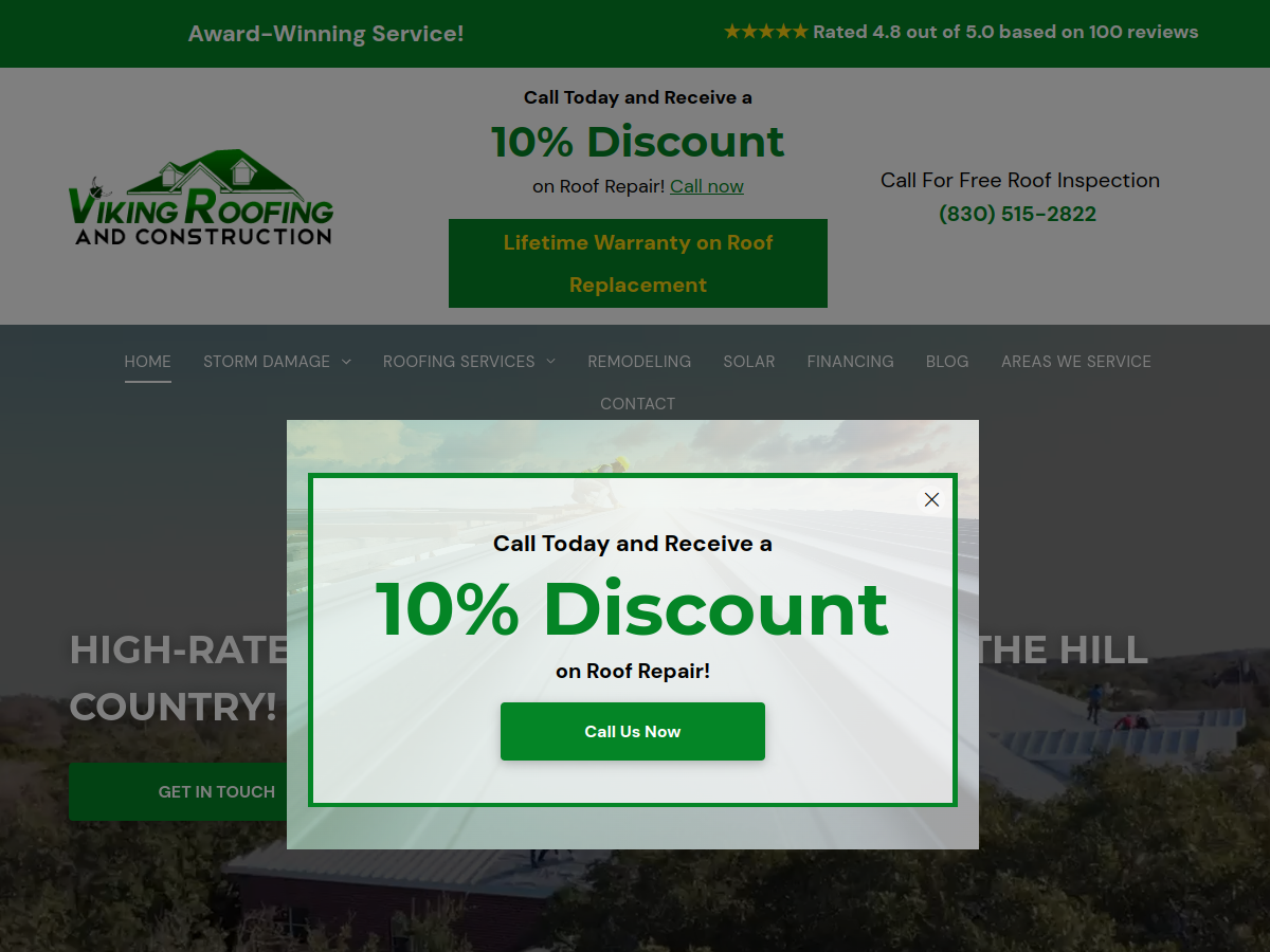 Viking Roofing & Construction website screenshot