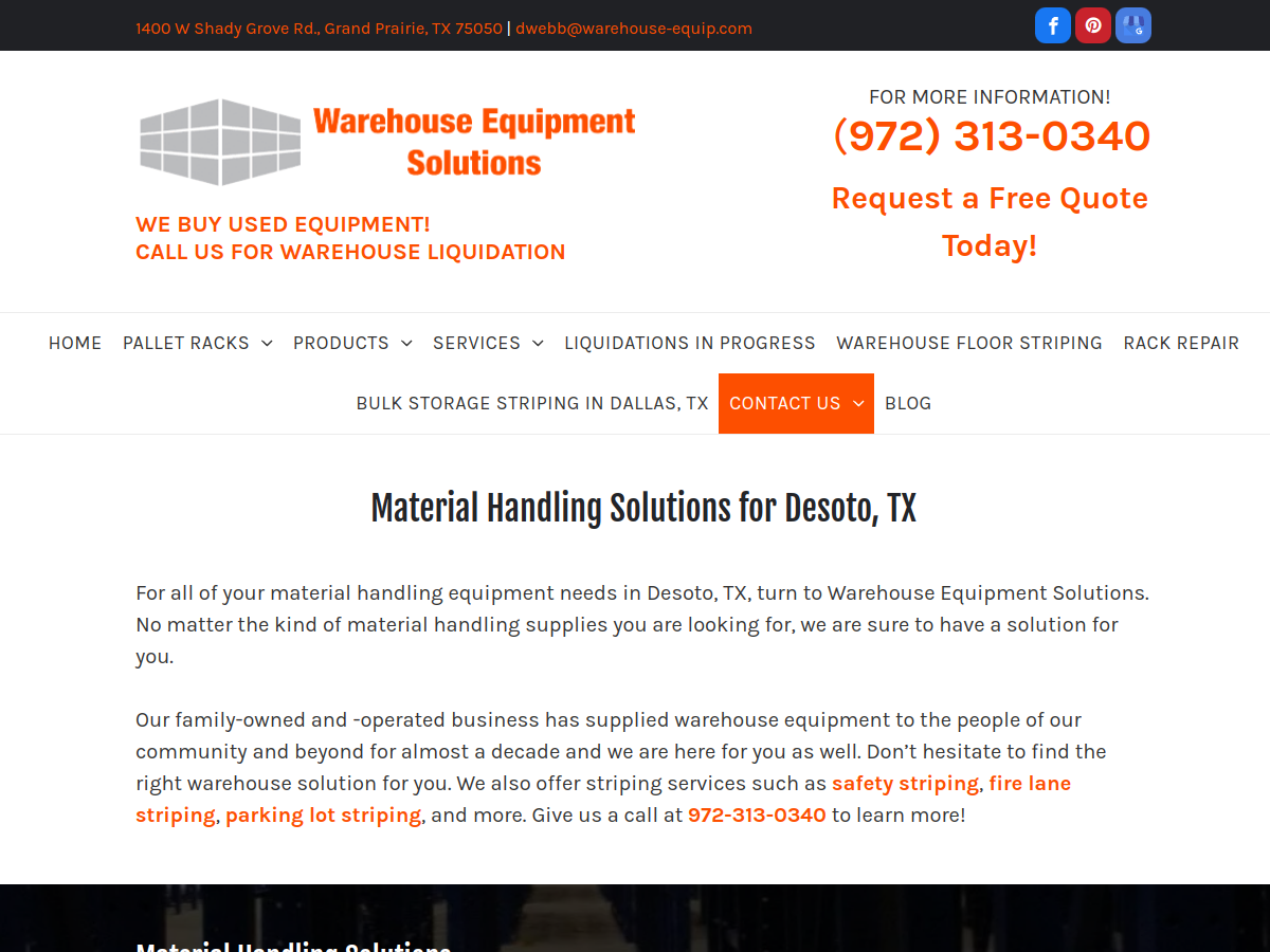 Warehouse Equipment Solutions website screenshot