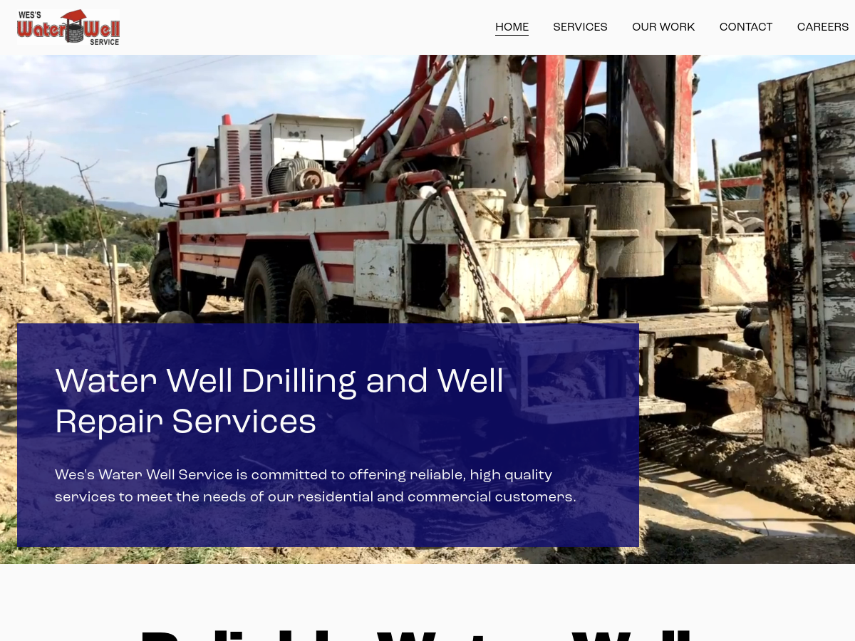 Wes's Water Well Services website screenshot