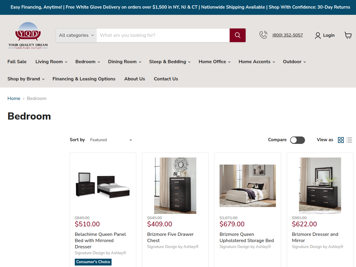 Your Quality Dream Furniture Outlet website screenshot