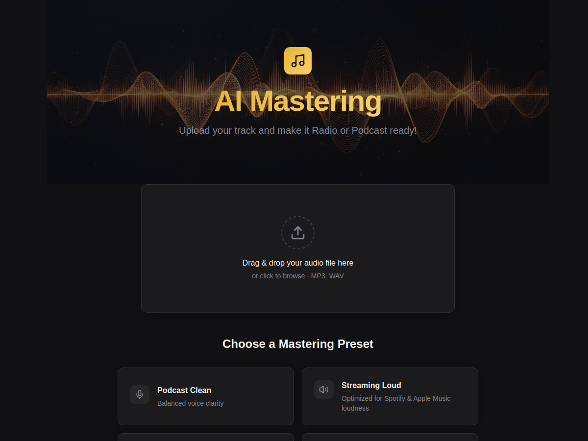 AI Mastering website preview