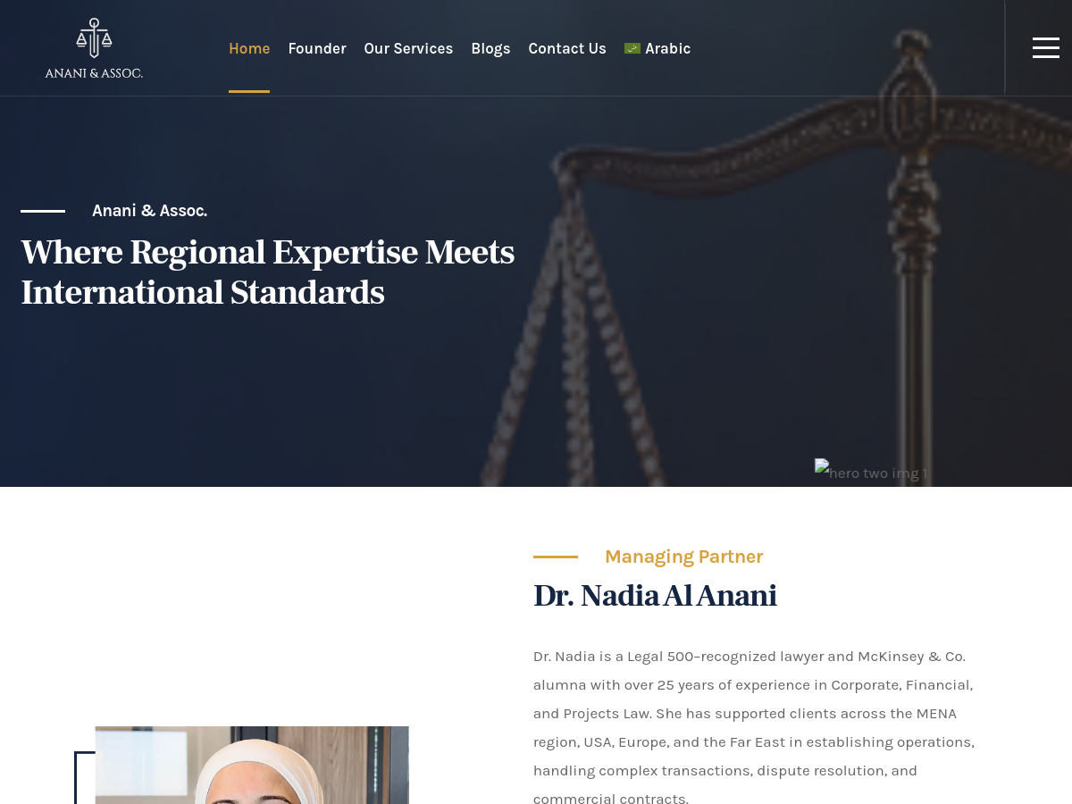 Screenshot of the Anani Law website homepage