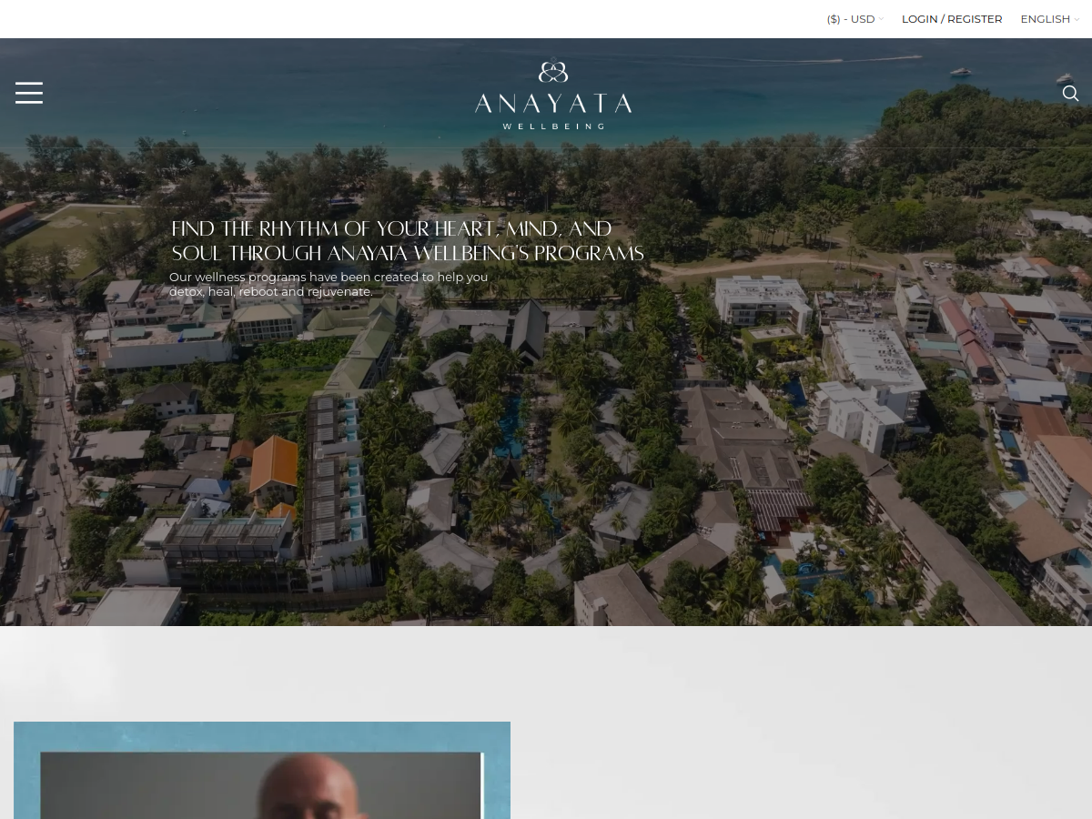Screenshot of the Anayata Wellbeing website homepage