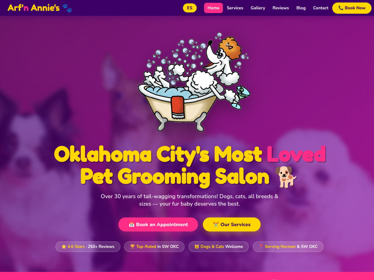 Screenshot of the live arfnannies.com website