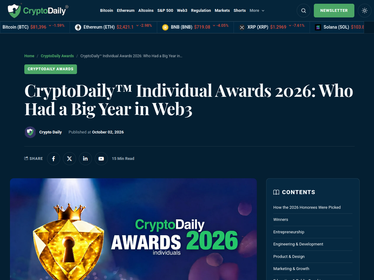 CryptoDaily™ Individual Awards 2026: Who Had a Big Year in Web3