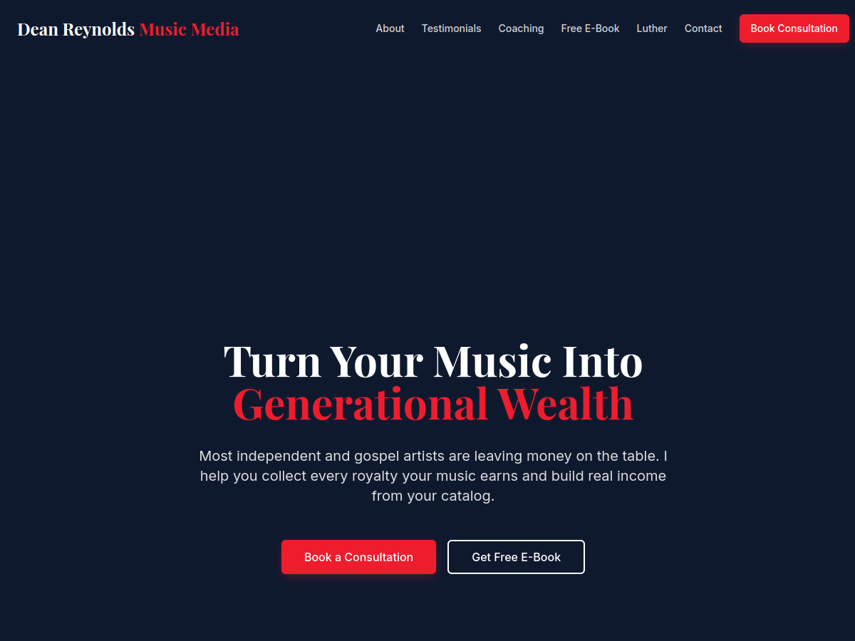 Dean Reynolds Music Media website preview