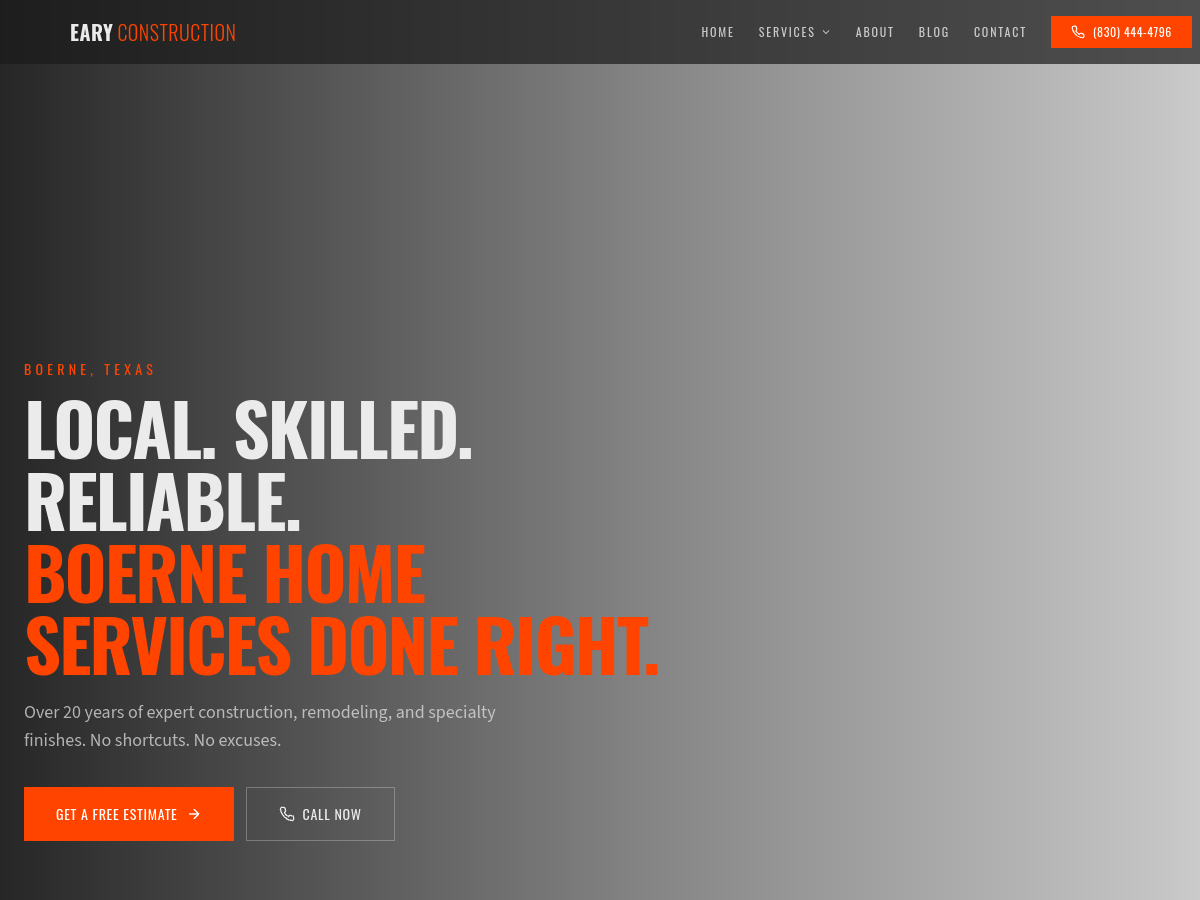 EARY Construction website screenshot