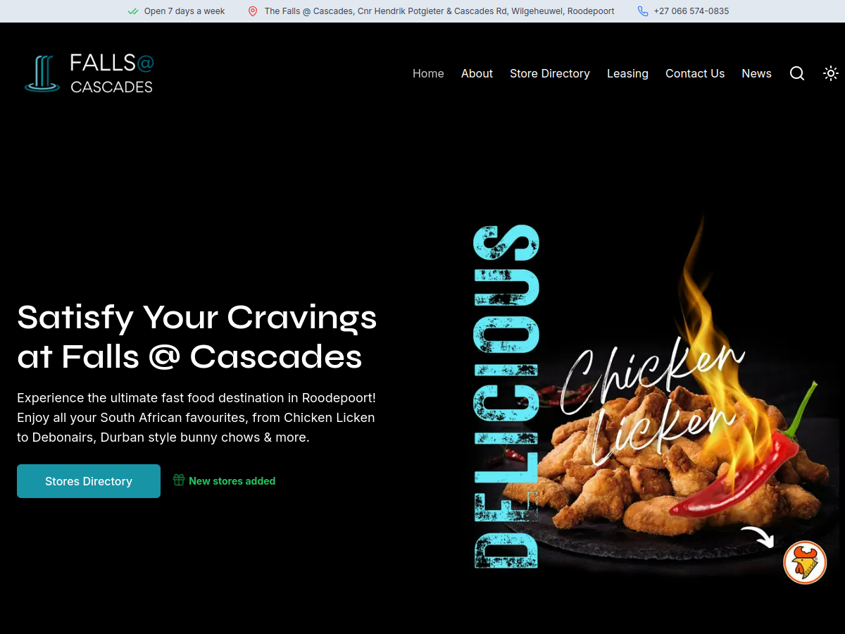Falls Cascades - Property Management website screenshot