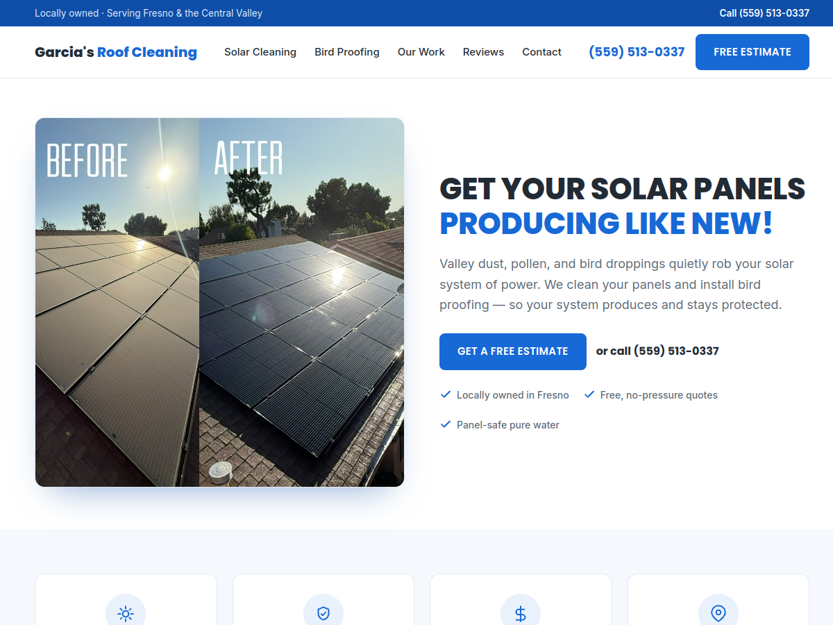 Screenshot of the Garcia's Roof Cleaning website built by Ops Ranked