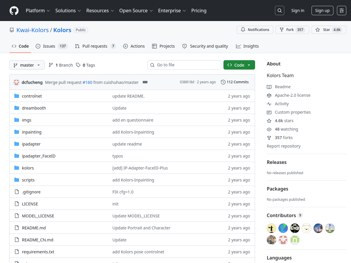 Kolors example page screenshot