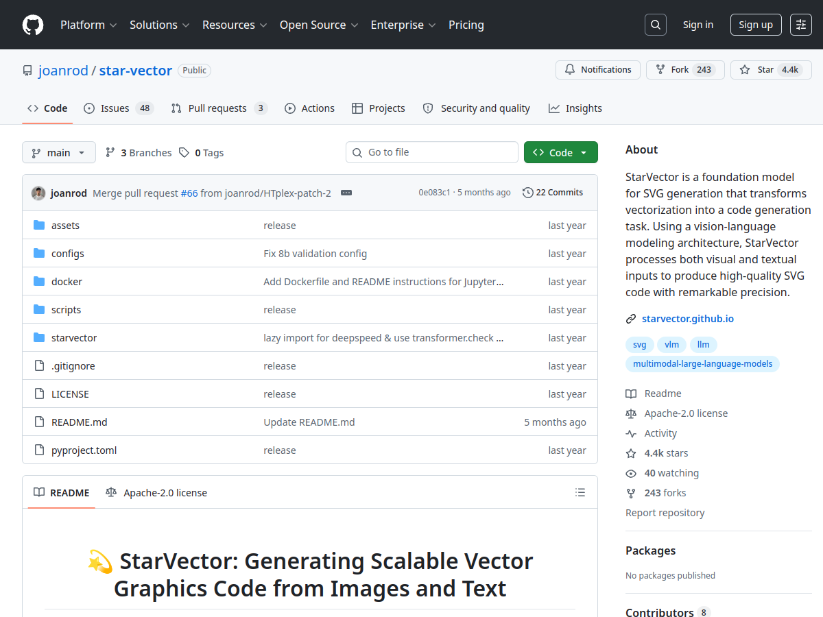 StarVector example page screenshot