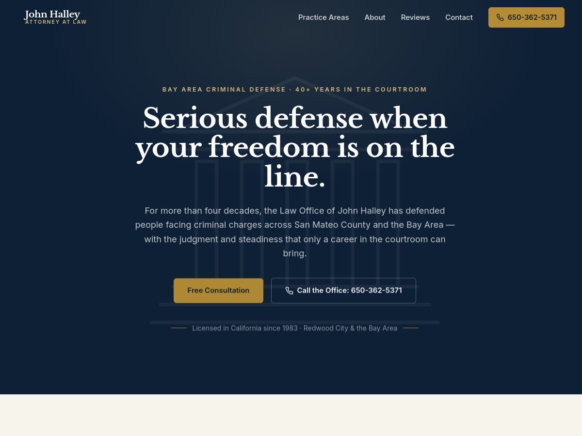 Screenshot of the Law Office of John Halley website built by Ops Ranked