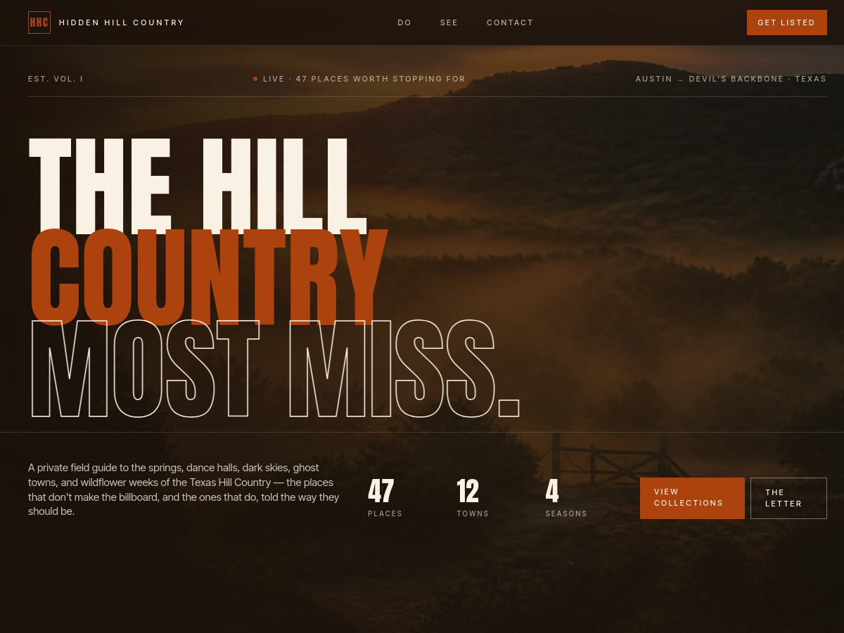 Hidden Hill Country website screenshot