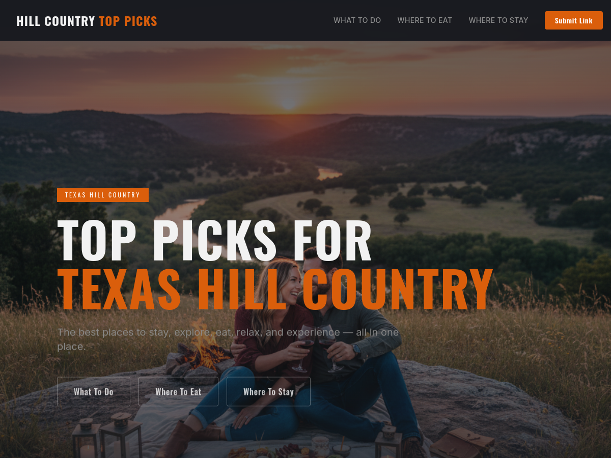 Hill Country Top Picks website screenshot