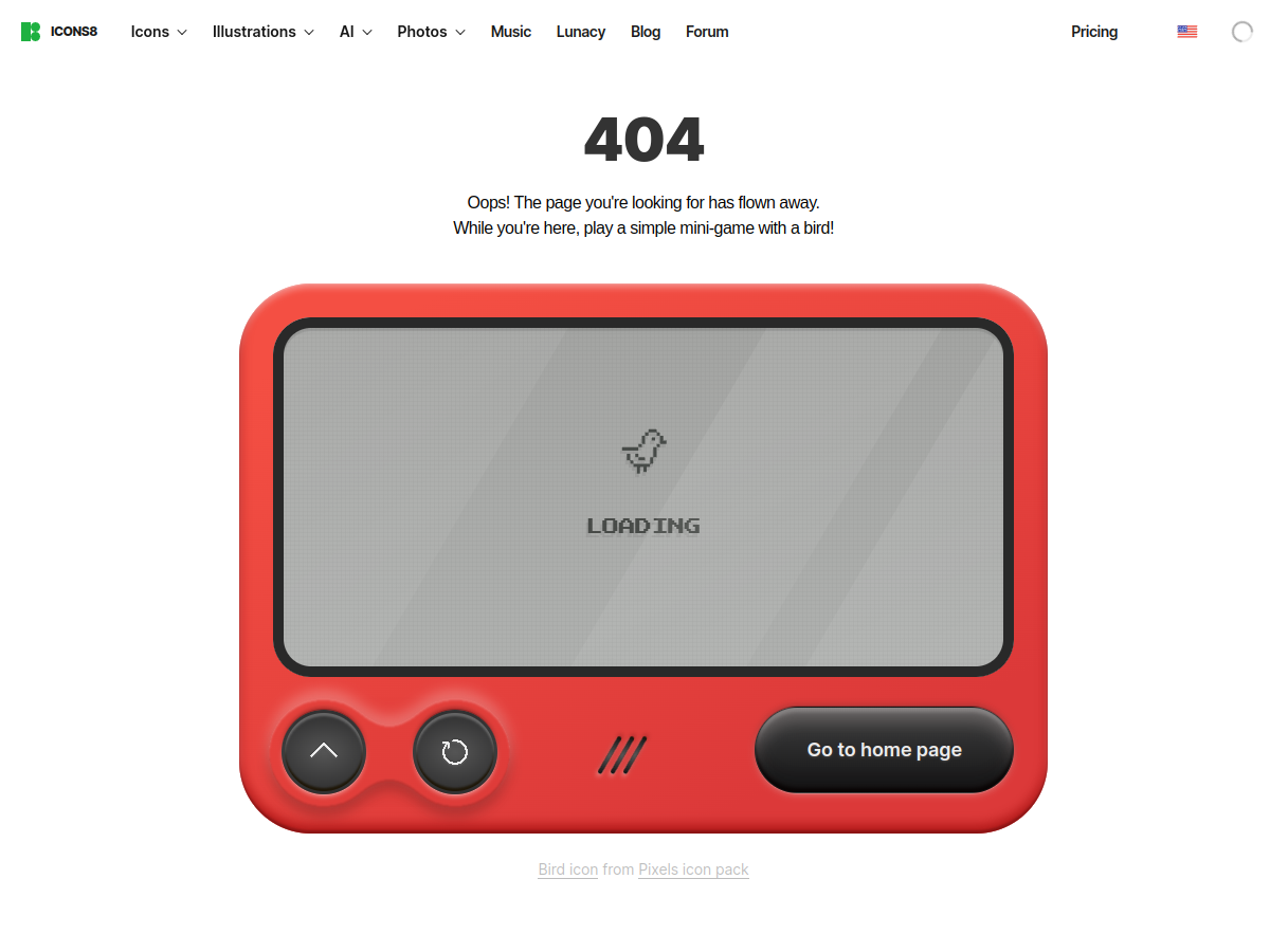 Icons8 API example page screenshot