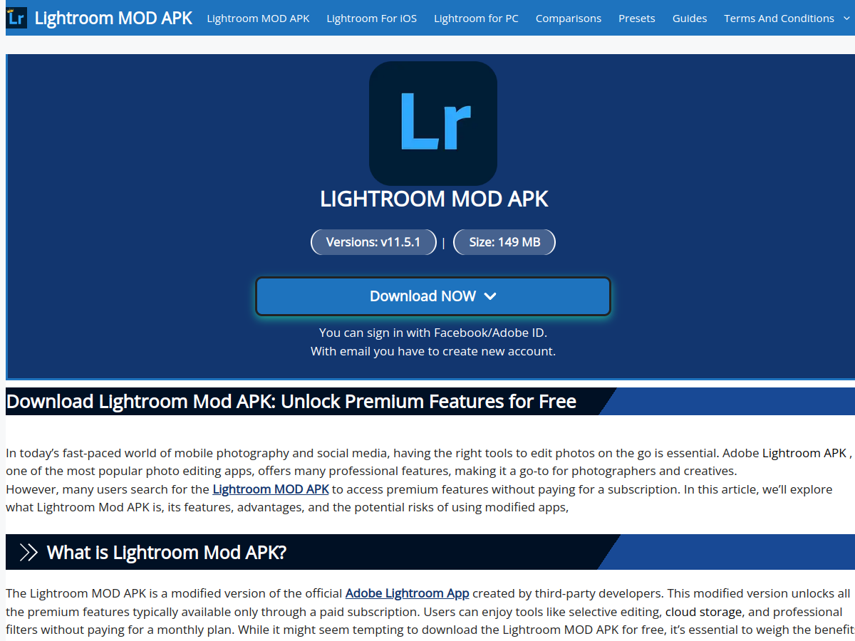 Screenshot of lightroommodapks.com.in