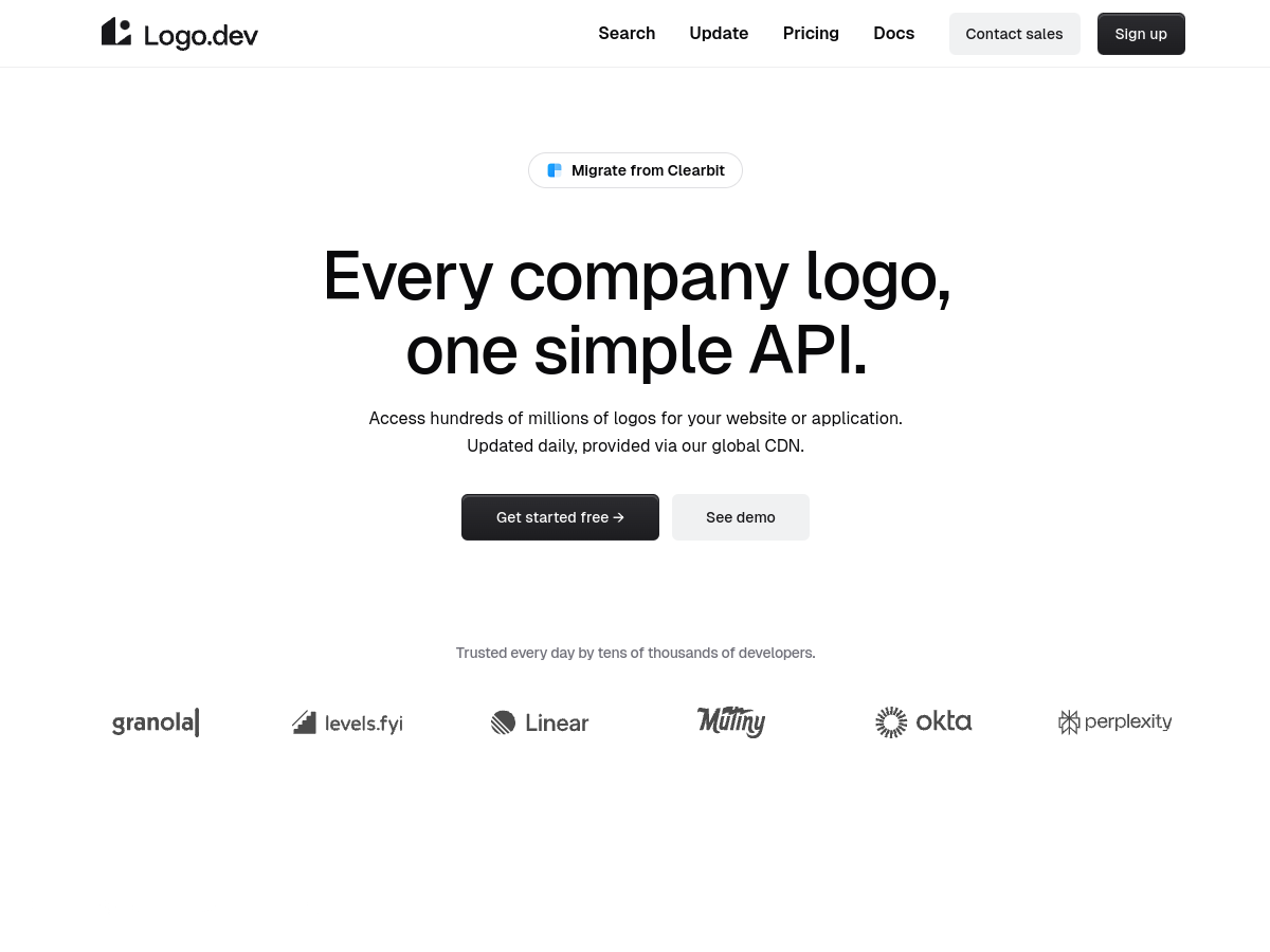 Logo.dev API example page screenshot