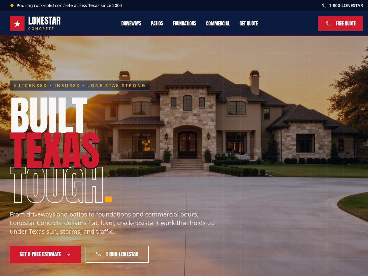 Lonestar Concrete SA website screenshot