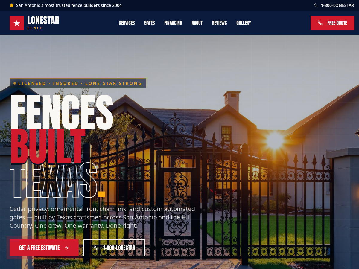 Lonestar Fence SA website screenshot