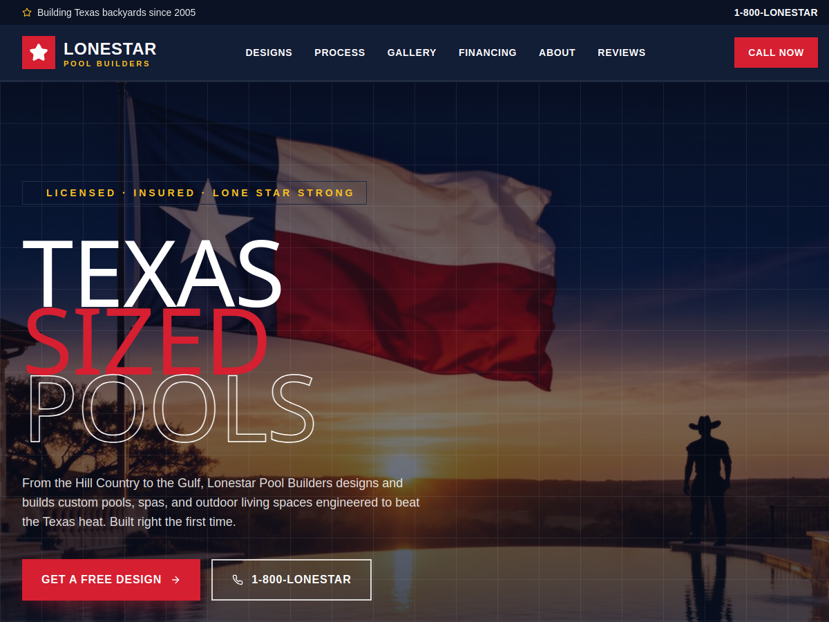 Lonestar Pool Builder SA website screenshot