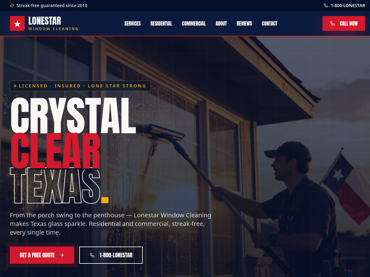 Lonestar Window Cleaning SA website screenshot