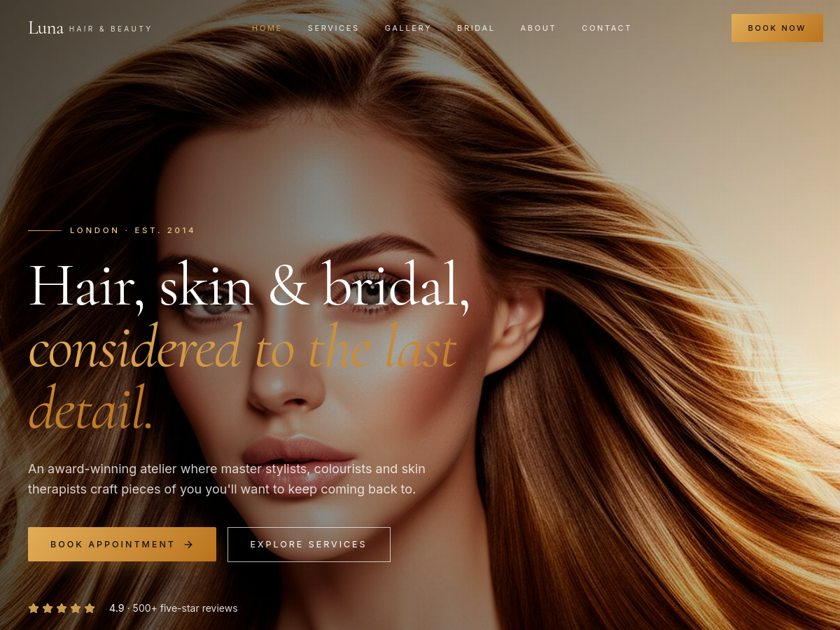 Luna Hair & Beauty website preview