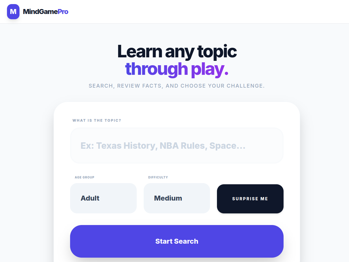 Mind Game Pro website screenshot