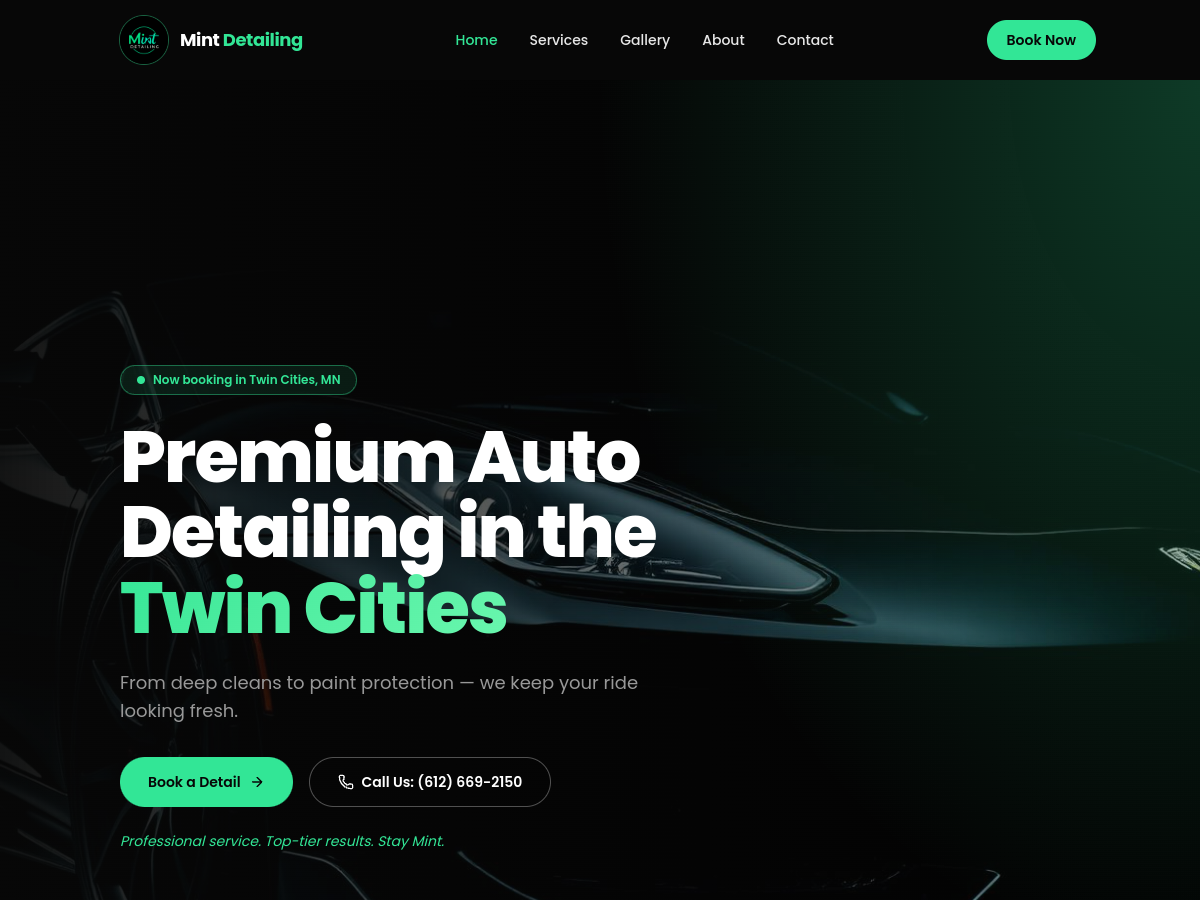 Mint Detailing website preview