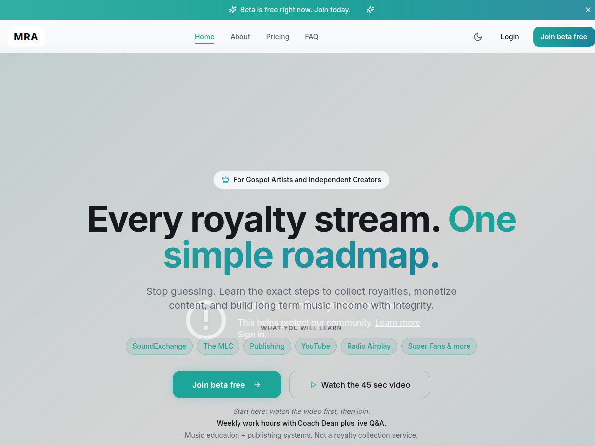 Music Royalty Academy website preview