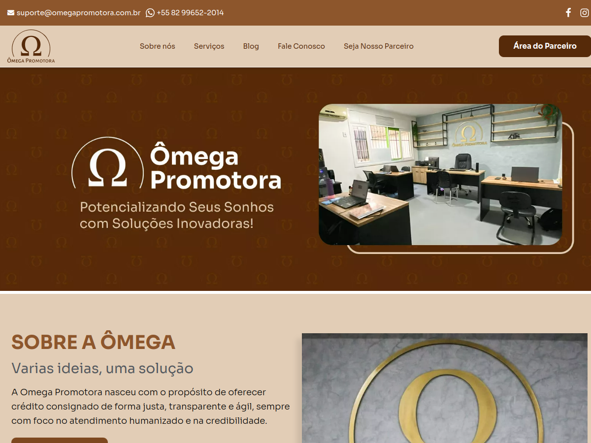 Captura do site Omega Promotora