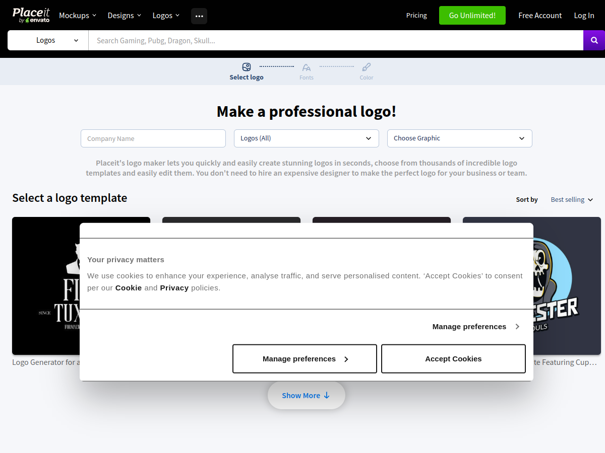 Placeit / Envato example page screenshot