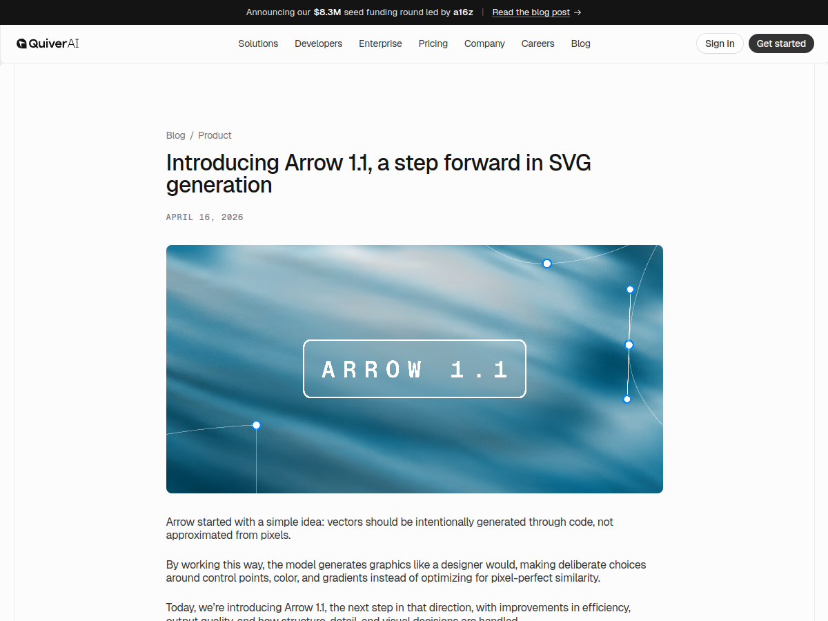 QuiverAI Arrow example page screenshot