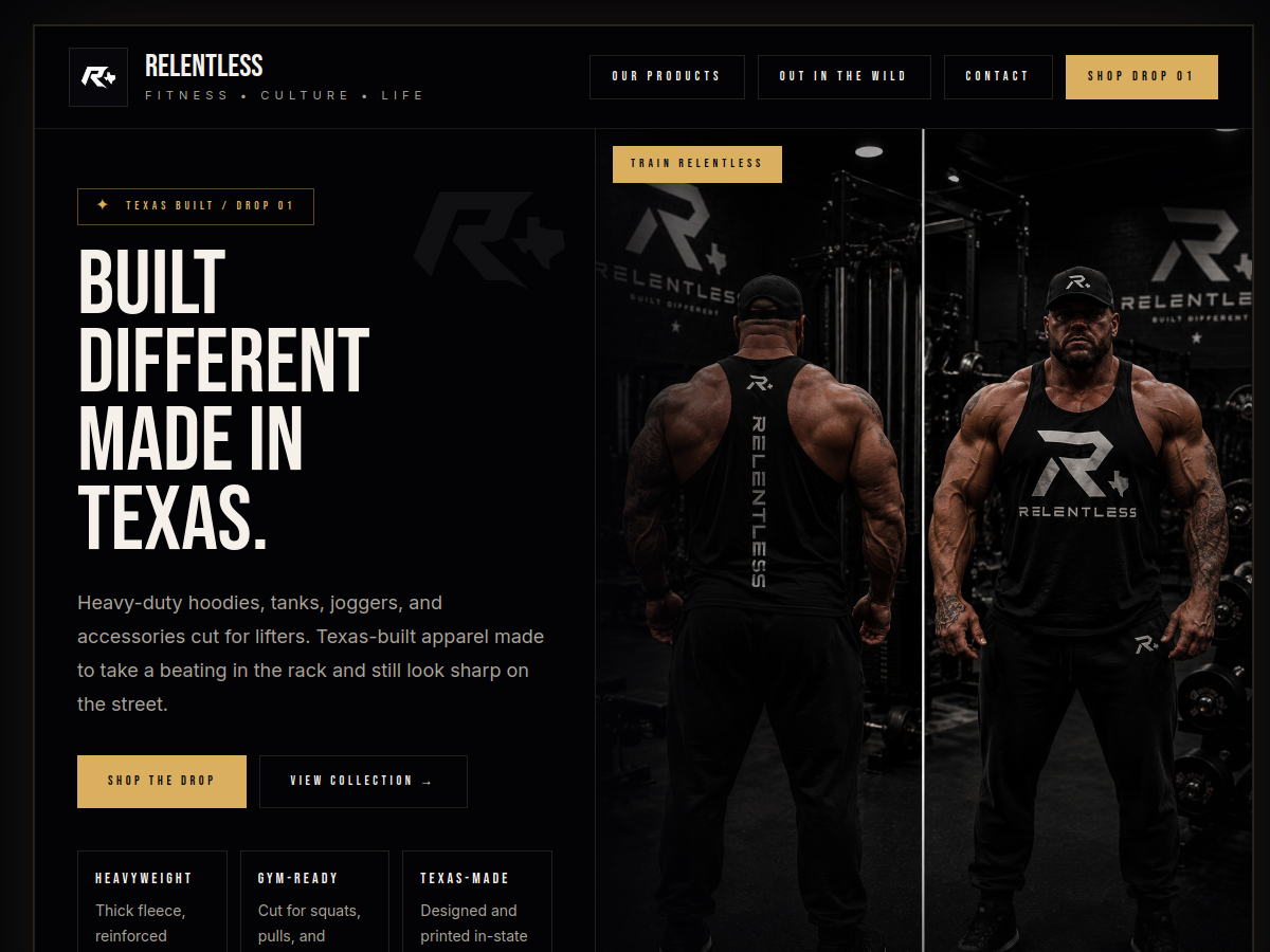 Relentless Clothes website screenshot