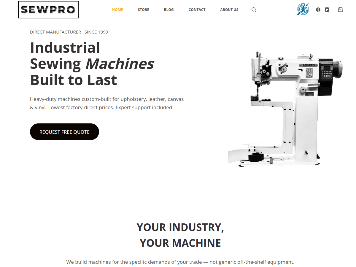 Screenshot of the SewPro USA website