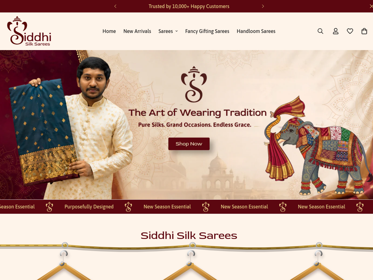 Siddhi Silk Sarees website screenshot