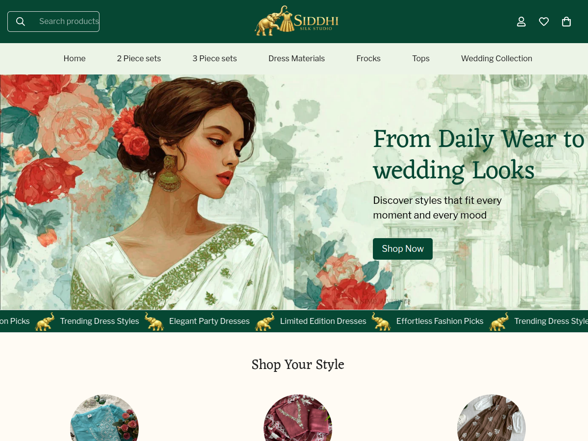 Siddhi Silk Studio website screenshot