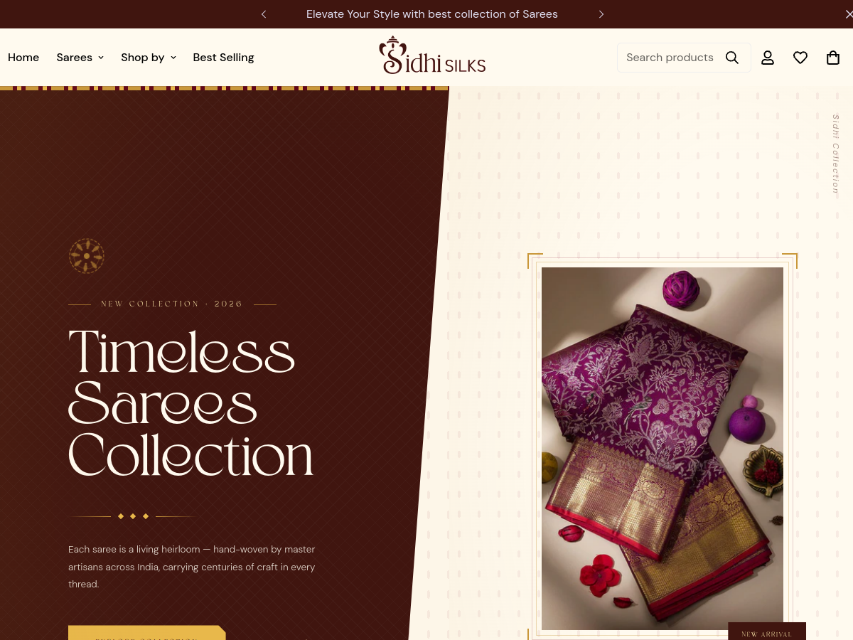Sidhi Silks website screenshot
